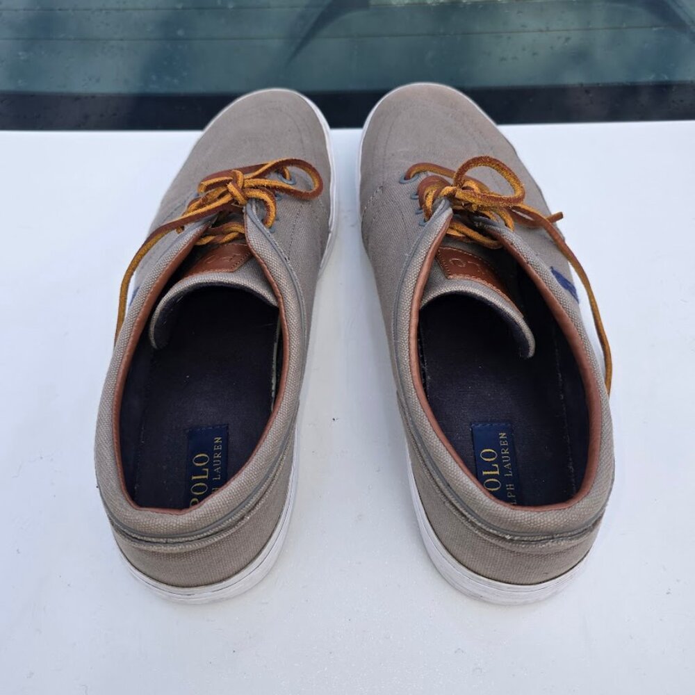 Polo Ralph Lauren Faxon Low Canvas Shoes Gray Men's 12D Pony Logo Leather Laces
